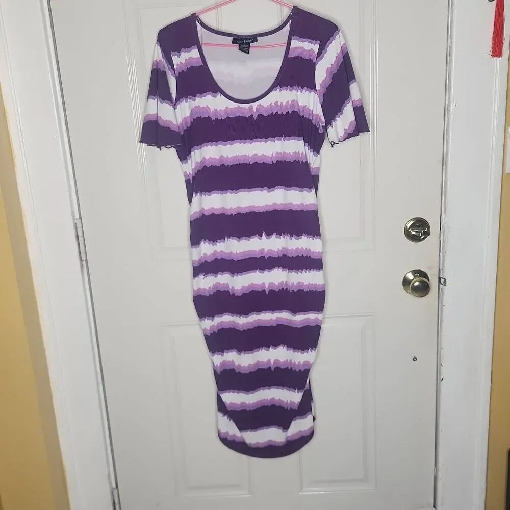 Ashley Stewart purple and white tie dye stripe dress women's size 14 -16